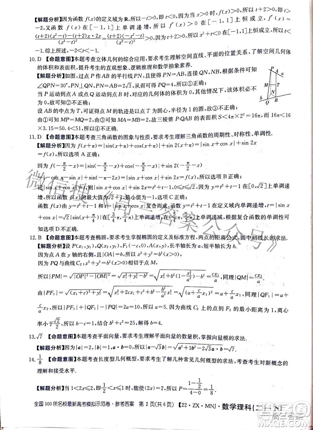 2022全國100所名校最新高考模擬示范卷二理科數(shù)學試題及答案