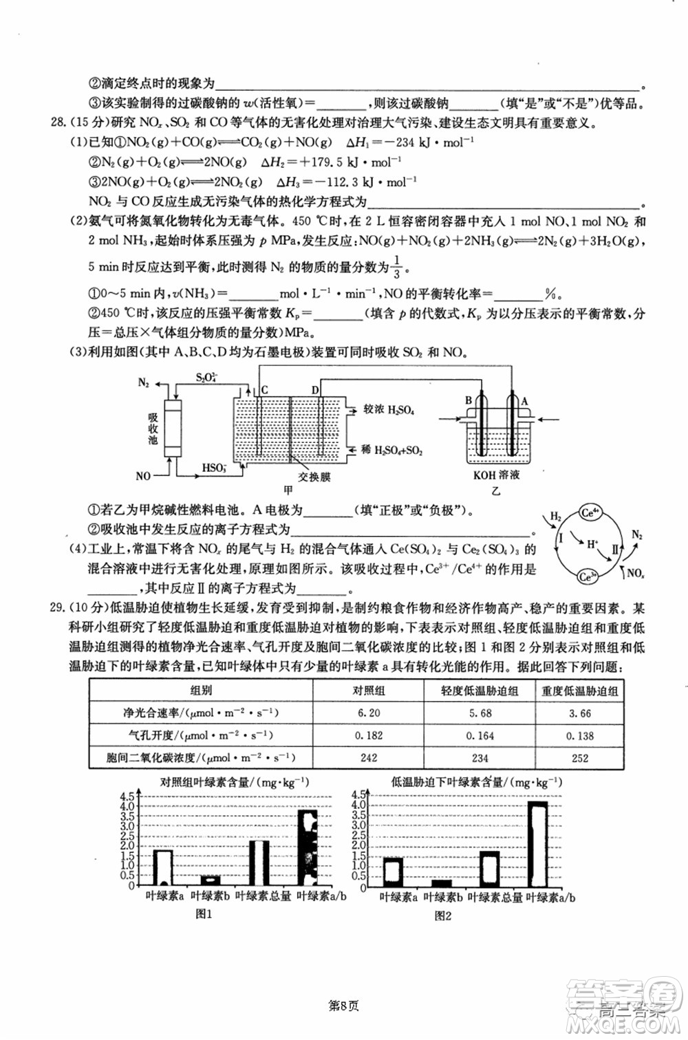 2021-2022年昌吉學聯(lián)體第三次高三年級高考適應性考試理科綜合試題及答案