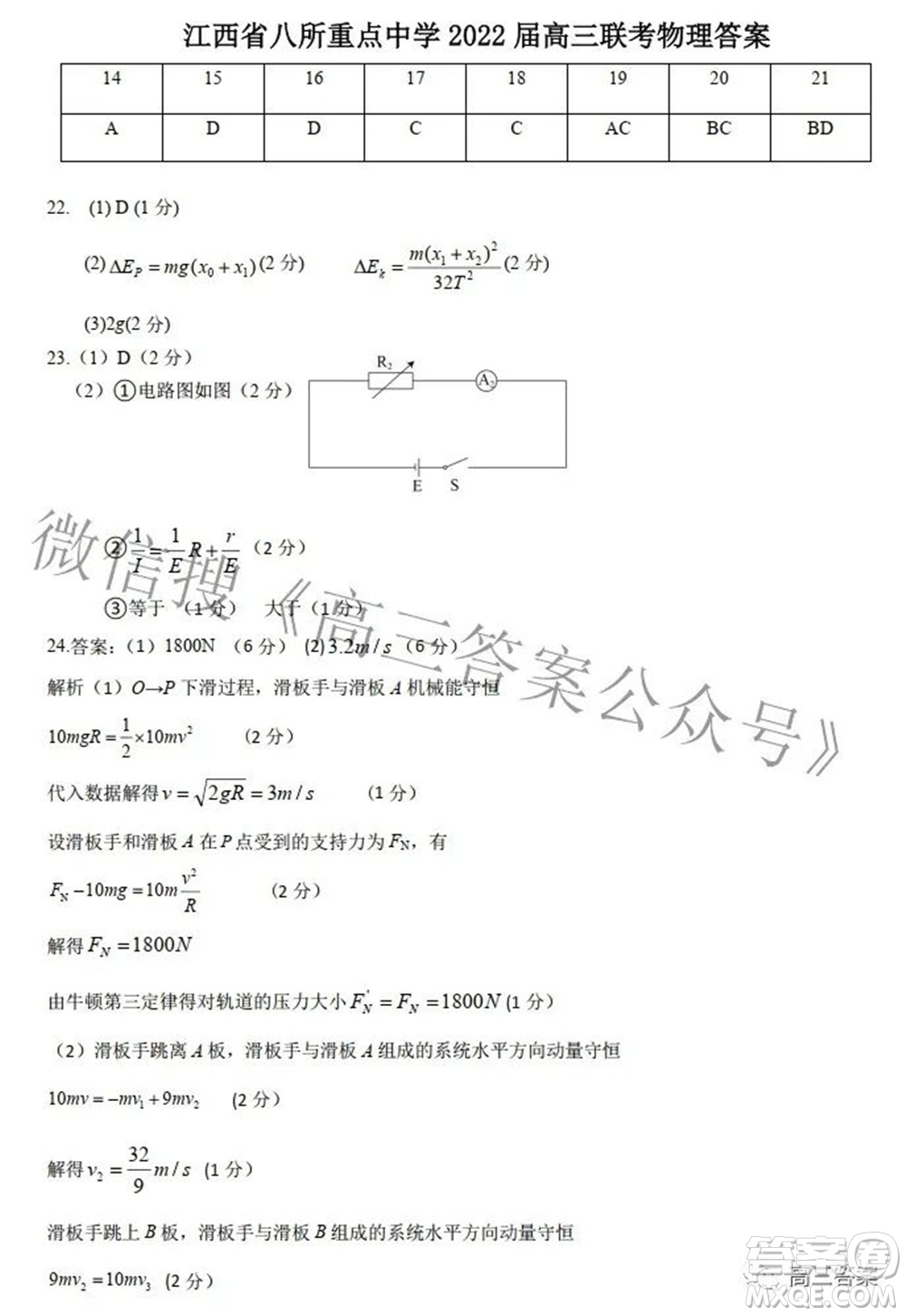 江西省八所重點(diǎn)中學(xué)2022屆高三聯(lián)考理科綜合試題及答案