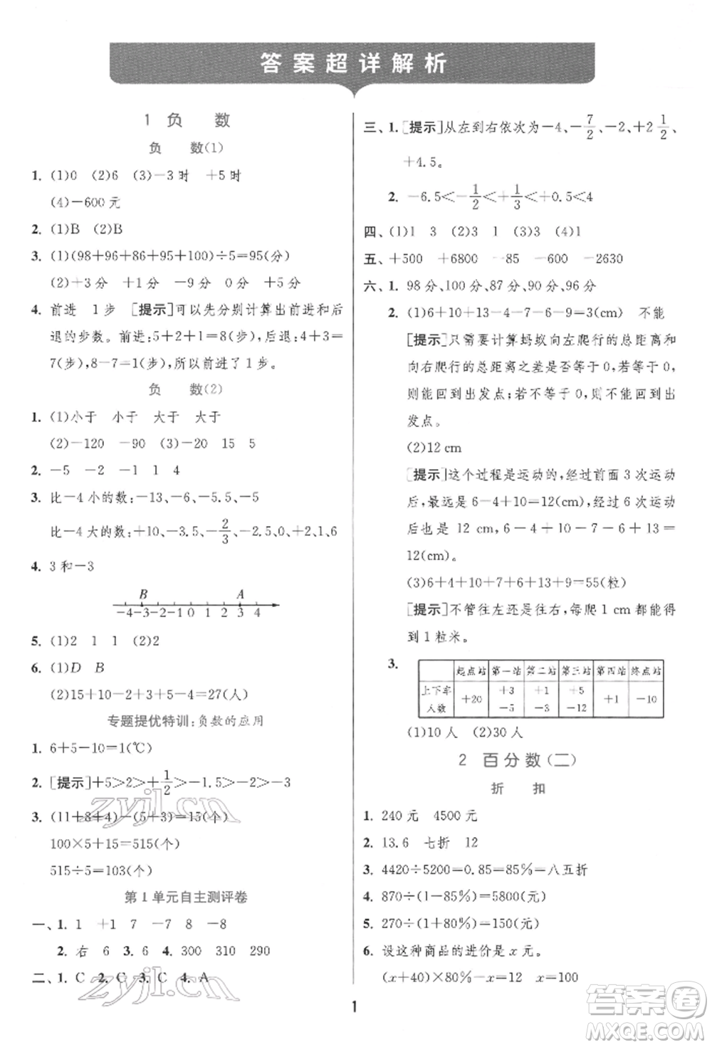 江蘇人民出版社2022實驗班提優(yōu)訓(xùn)練六年級下冊數(shù)學(xué)人教版參考答案