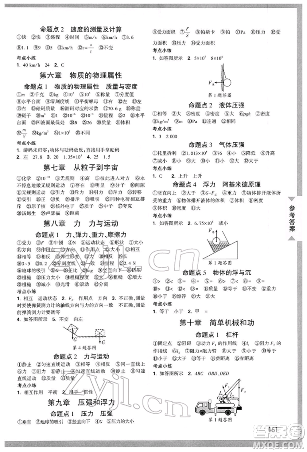 陜西科學(xué)技術(shù)出版社2022中考面對(duì)面九年級(jí)物理通用版陜西專版參考答案