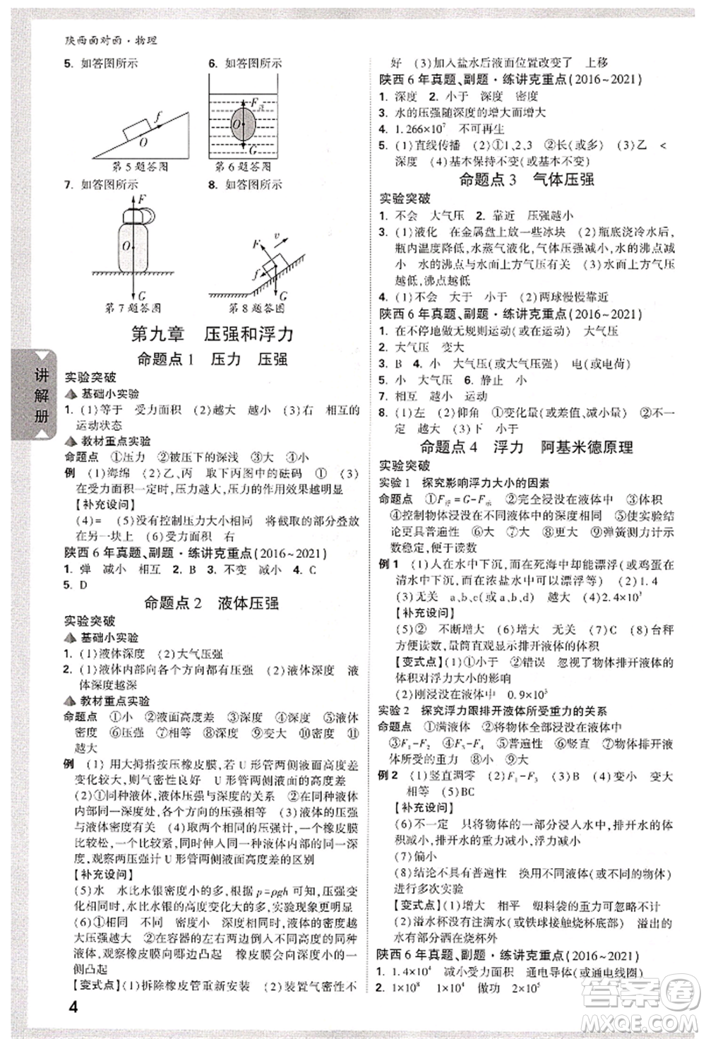 陜西科學(xué)技術(shù)出版社2022中考面對(duì)面九年級(jí)物理通用版陜西專版參考答案