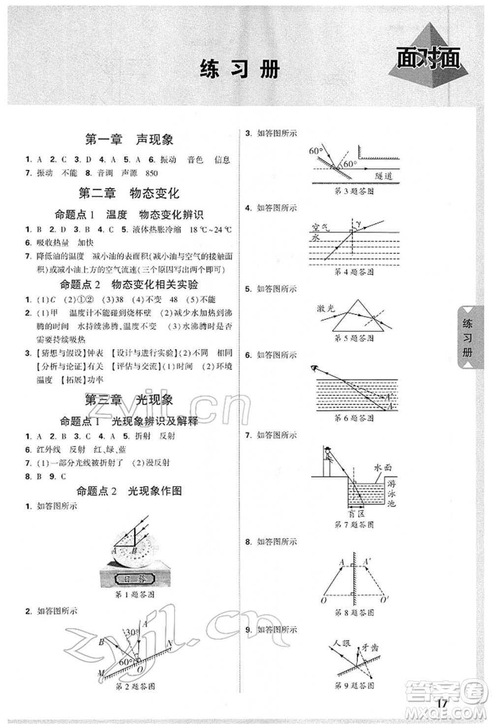 陜西科學(xué)技術(shù)出版社2022中考面對(duì)面九年級(jí)物理通用版陜西專版參考答案