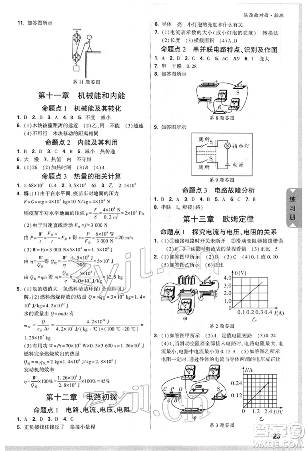 陜西科學(xué)技術(shù)出版社2022中考面對(duì)面九年級(jí)物理通用版陜西專版參考答案