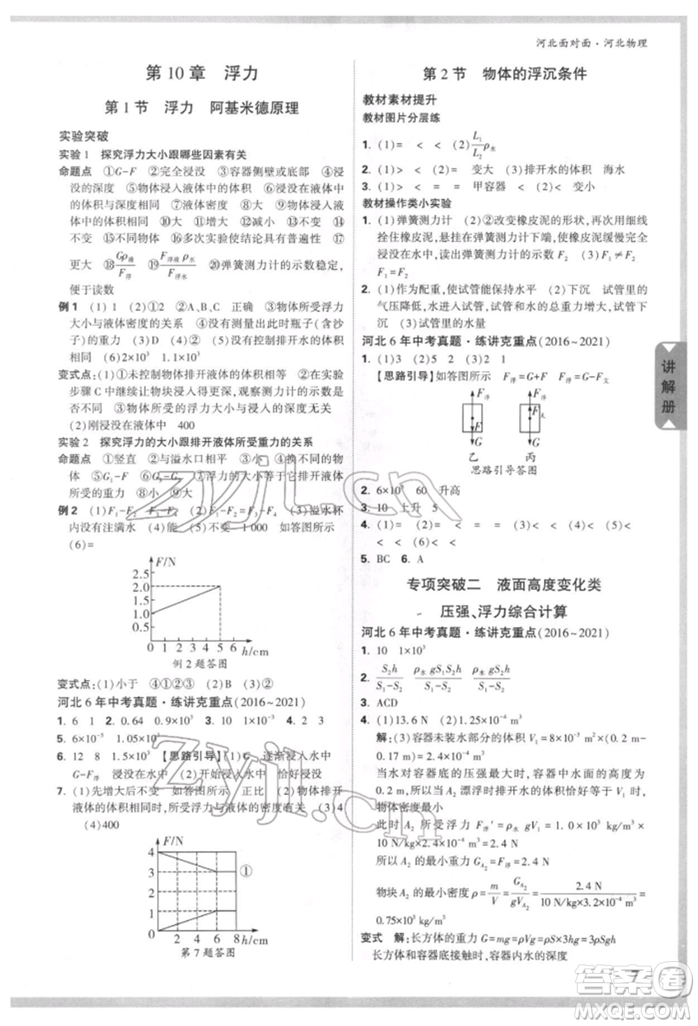 新疆青少年出版社2022中考面對(duì)面九年級(jí)物理通用版河北專版參考答案