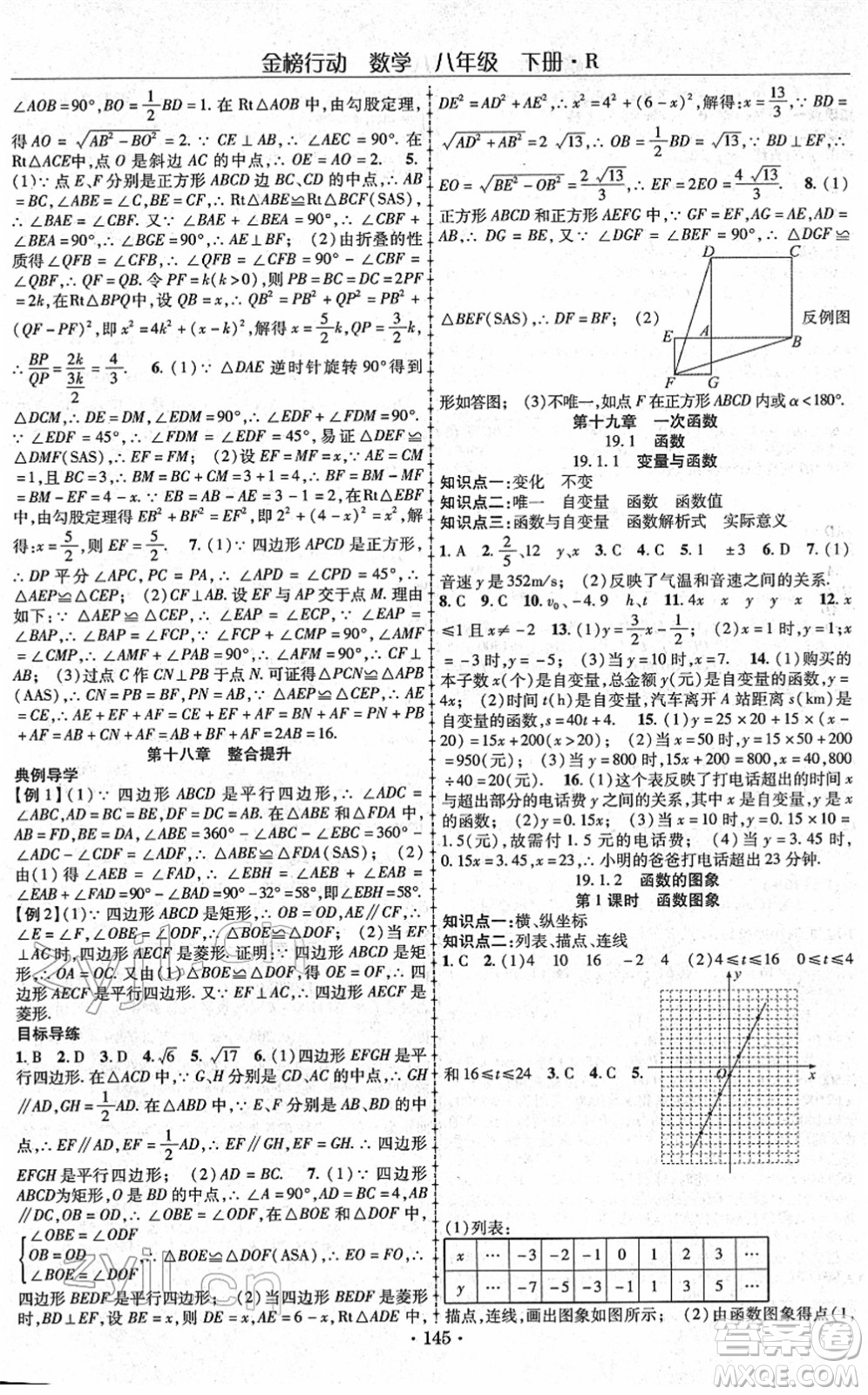 云南美術(shù)出版社2022金榜行動(dòng)課時(shí)導(dǎo)學(xué)案八年級(jí)數(shù)學(xué)下冊(cè)R人教版答案