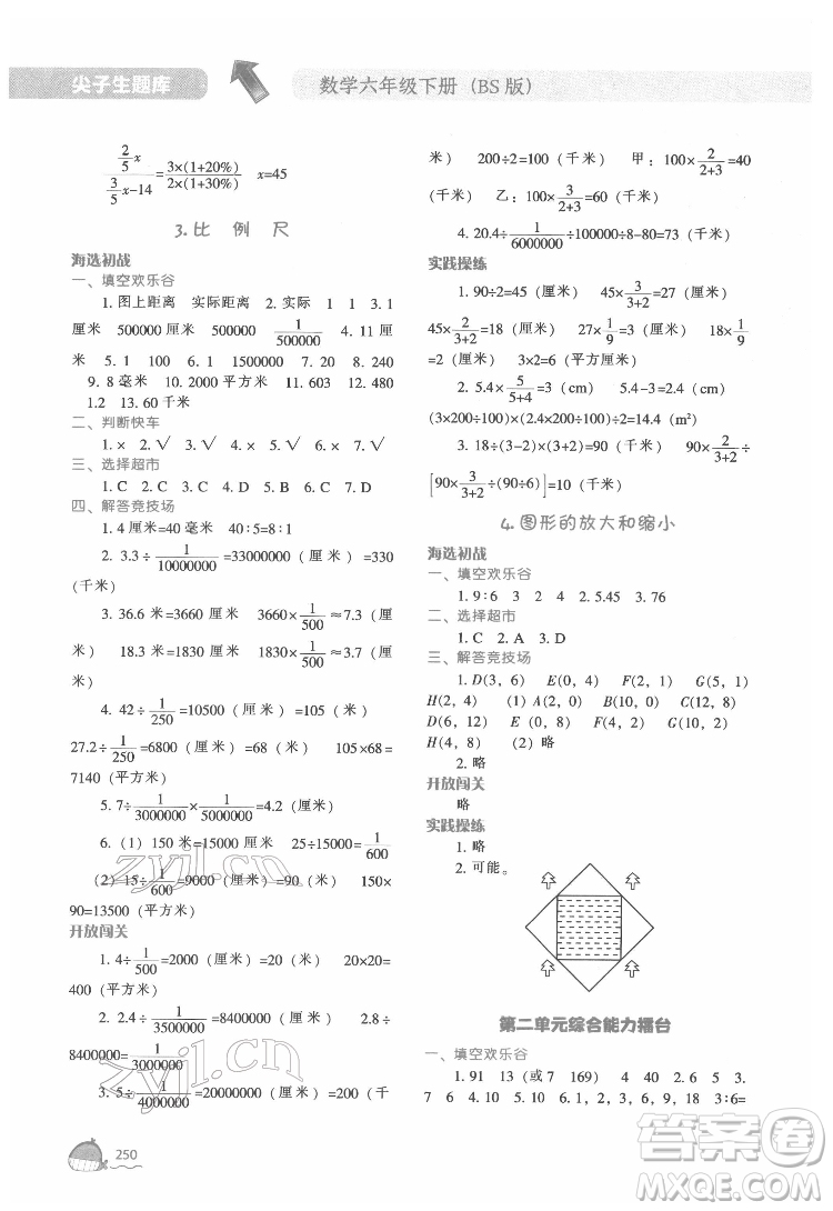 遼寧教育出版社2022尖子生題庫數(shù)學(xué)六年級下冊BS北師版答案