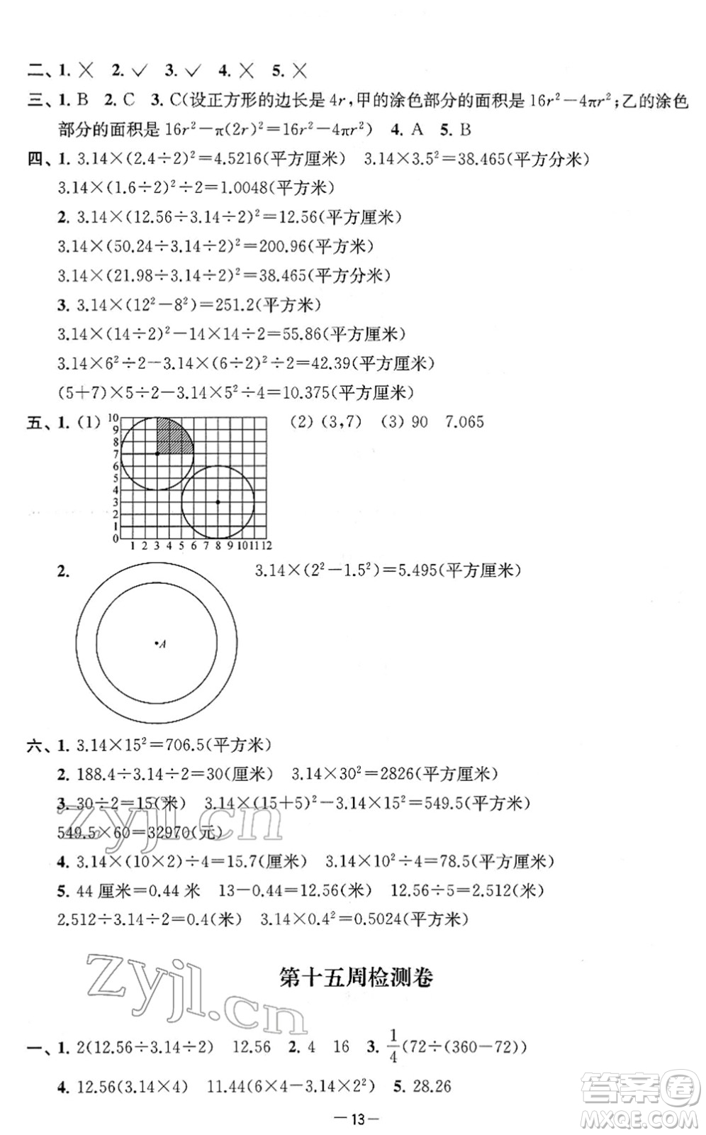 江蘇人民出版社2022名校起航全能檢測(cè)卷五年級(jí)數(shù)學(xué)下冊(cè)蘇教版答案