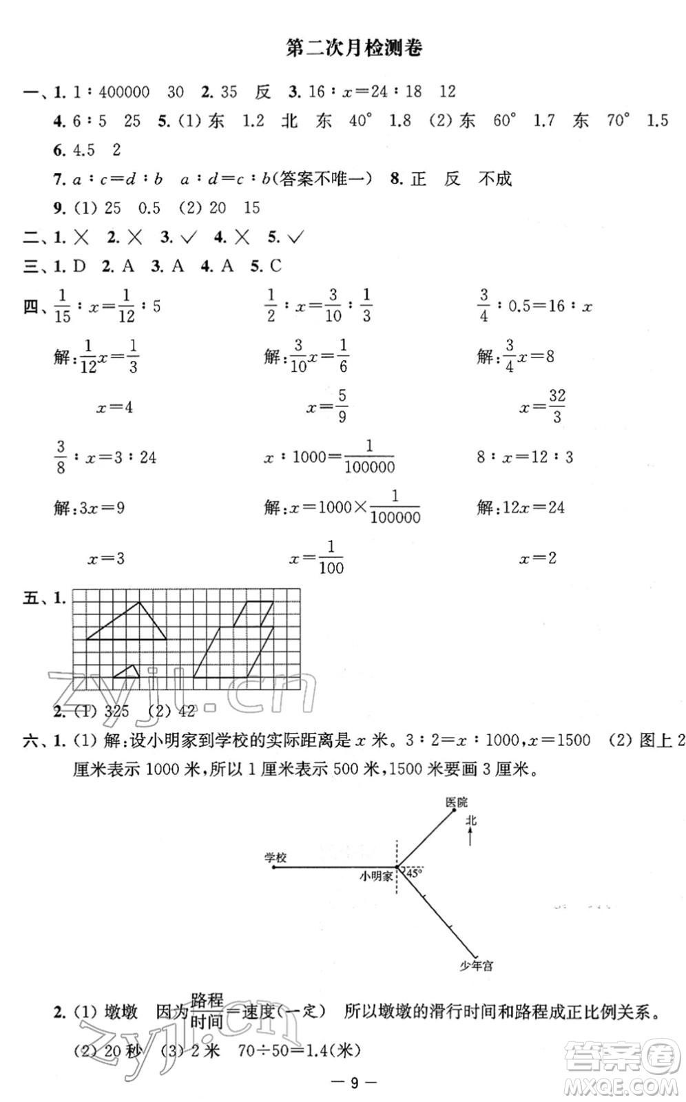 江蘇人民出版社2022名校起航全能檢測卷六年級數(shù)學(xué)下冊蘇教版答案