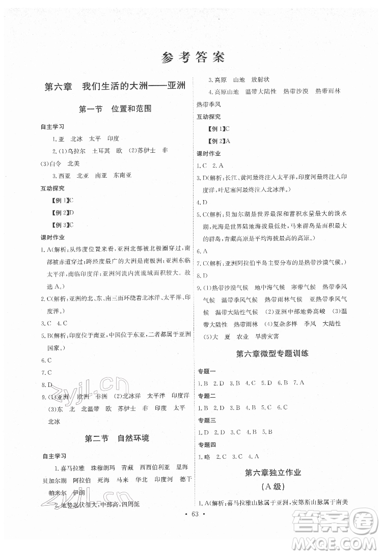 崇文書局2022長(zhǎng)江全能學(xué)案同步練習(xí)冊(cè)地理七年級(jí)下冊(cè)人教版答案