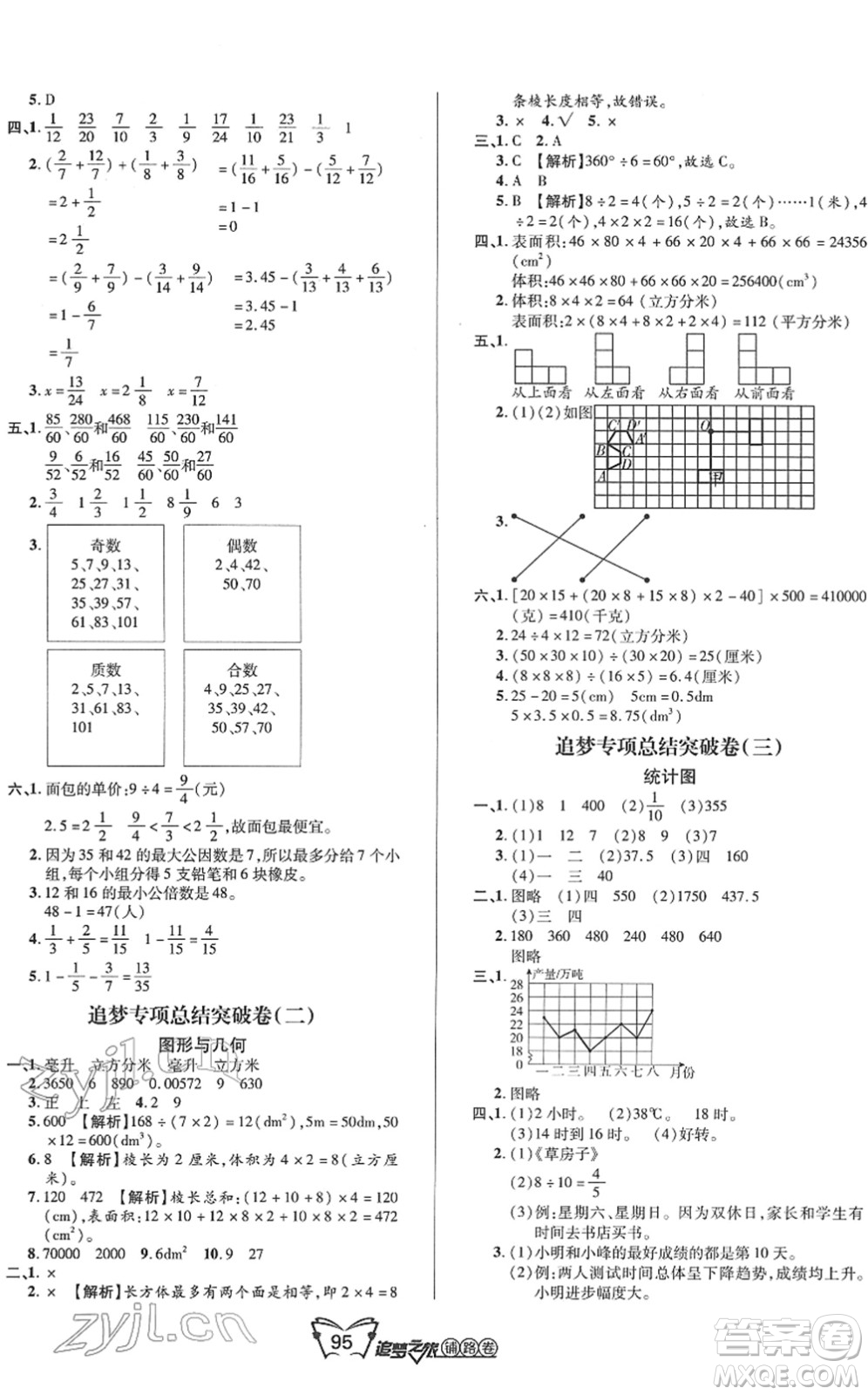 天津科學(xué)技術(shù)出版社2022追夢之旅鋪路卷五年級數(shù)學(xué)下冊RJ人教版河南專版答案