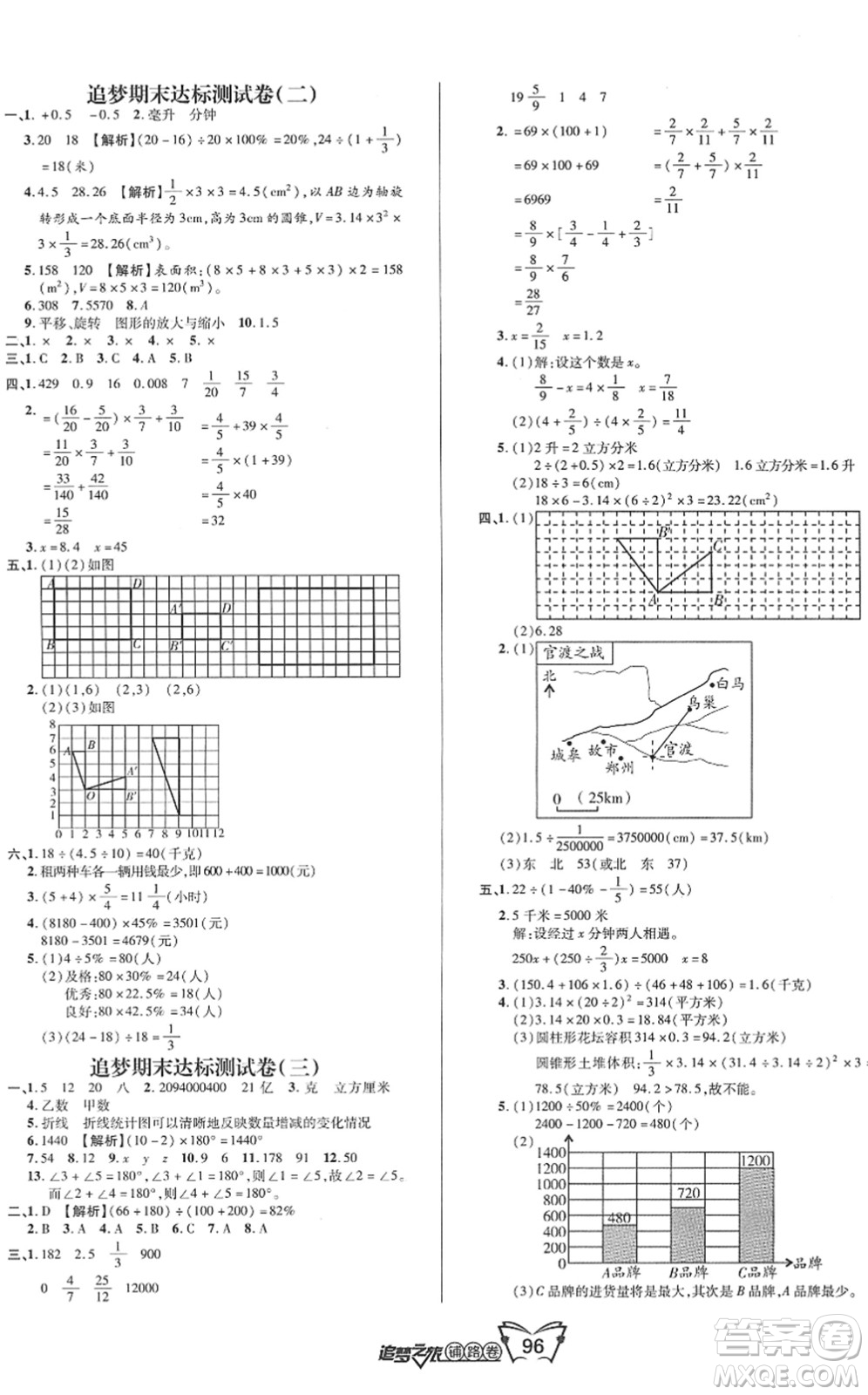 天津科學(xué)技術(shù)出版社2022追夢之旅鋪路卷六年級數(shù)學(xué)下冊RJ人教版河南專版答案