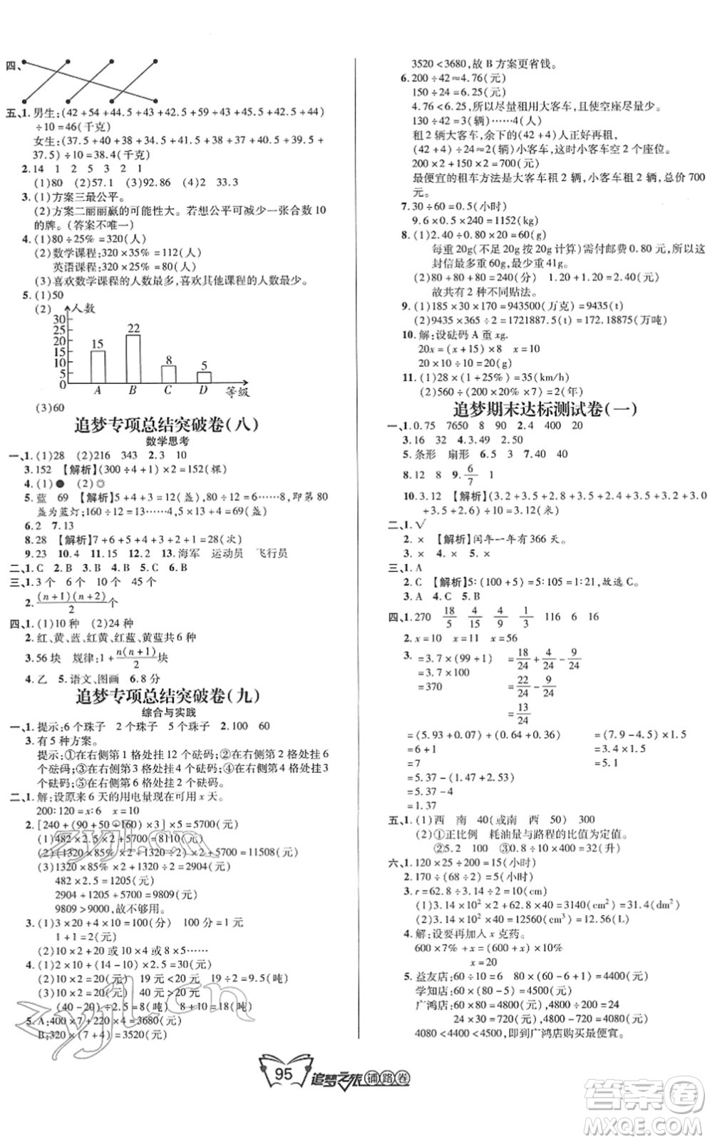 天津科學(xué)技術(shù)出版社2022追夢之旅鋪路卷六年級數(shù)學(xué)下冊RJ人教版河南專版答案