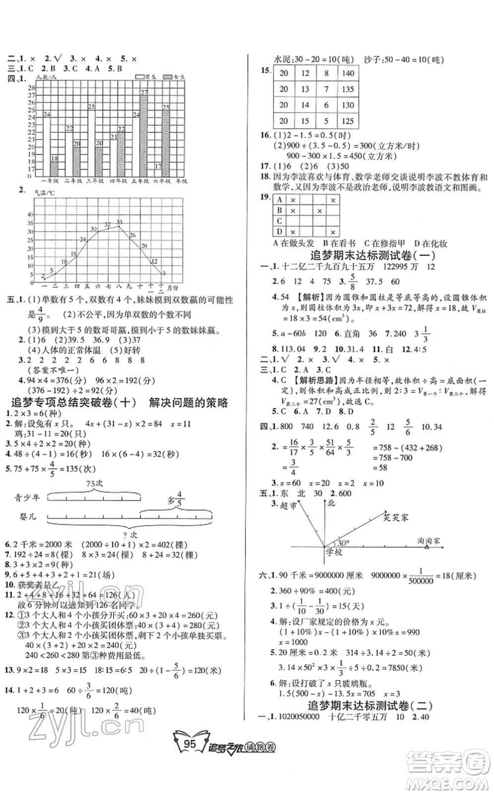 天津科學(xué)技術(shù)出版社2022追夢之旅鋪路卷六年級數(shù)學(xué)下冊BS北師版河南專版答案