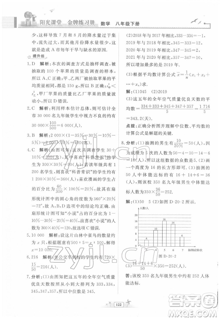 人民教育出版社2022陽光課堂金牌練習(xí)冊數(shù)學(xué)八年級下冊人教版福建專版答案