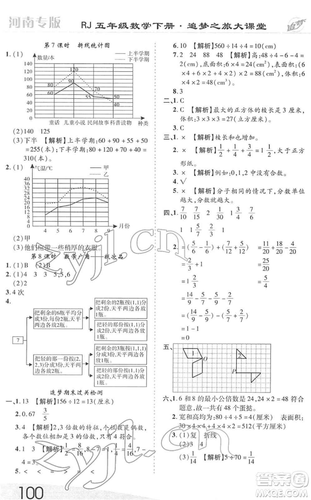 天津科學(xué)技術(shù)出版社2022追夢之旅大課堂五年級數(shù)學(xué)下冊RJ人教版河南專版答案