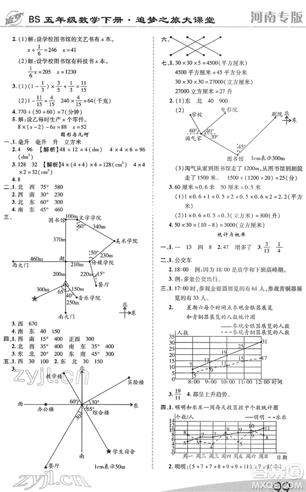 天津科學(xué)技術(shù)出版社2022追夢之旅大課堂五年級數(shù)學(xué)下冊BS北師版河南專版答案