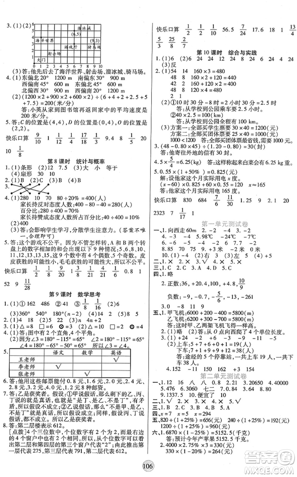 天津科學(xué)技術(shù)出版社2022云頂課堂六年級(jí)數(shù)學(xué)下冊(cè)RJ人教版答案