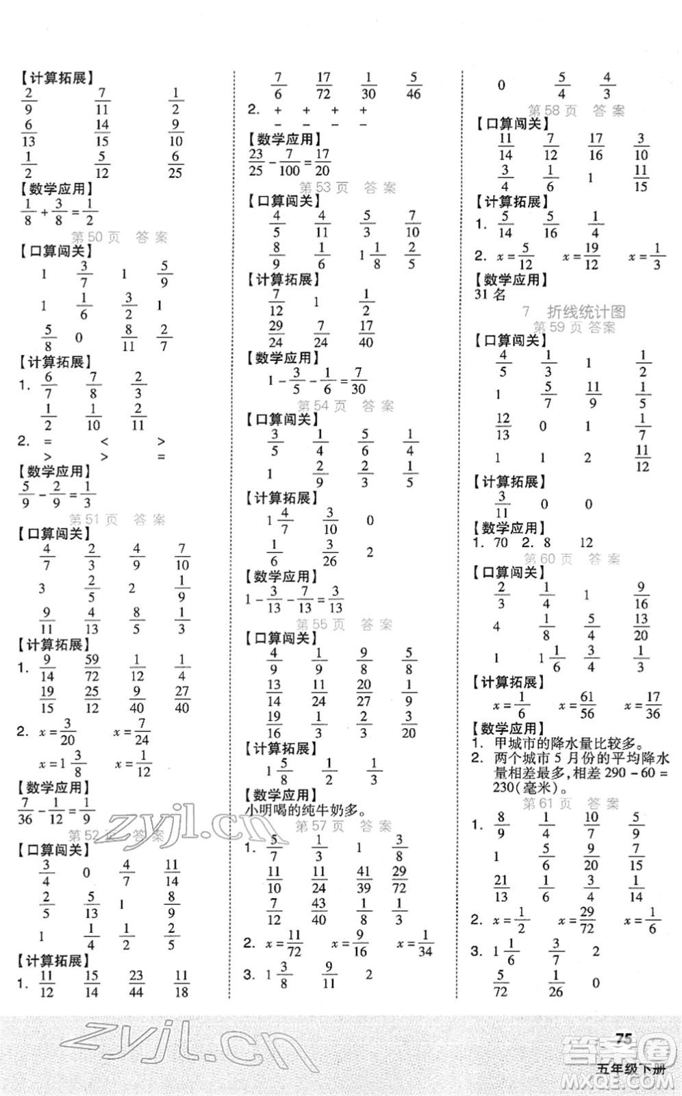 陽光出版社2022階梯計算五年級數學下冊RJ人教版答案