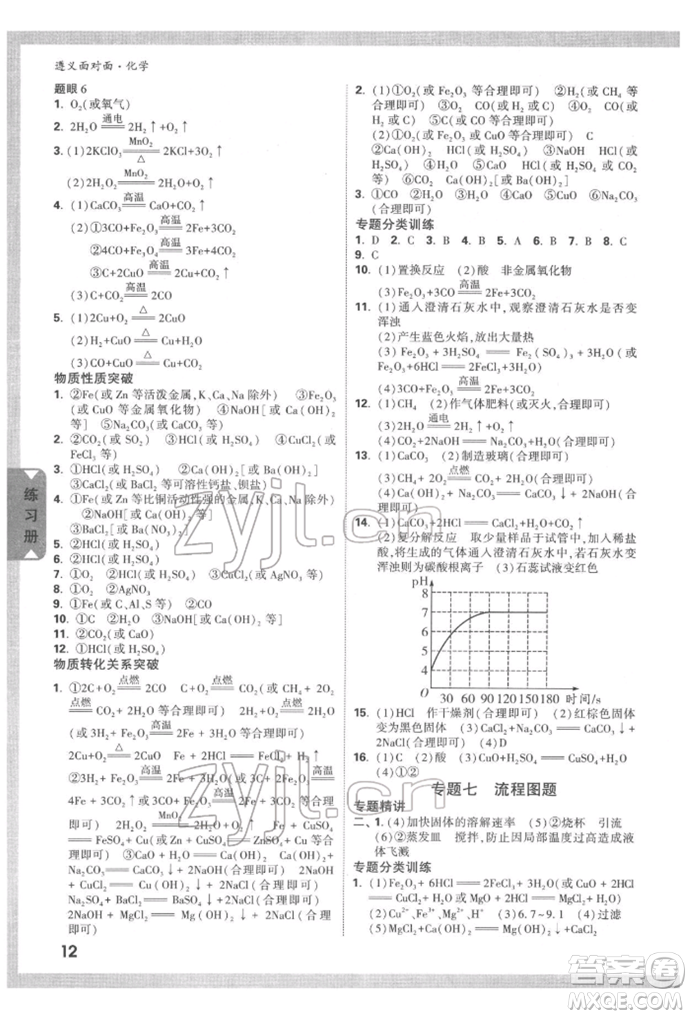 新疆青少年出版社2022中考面對面九年級化學(xué)通用版遵義專版參考答案