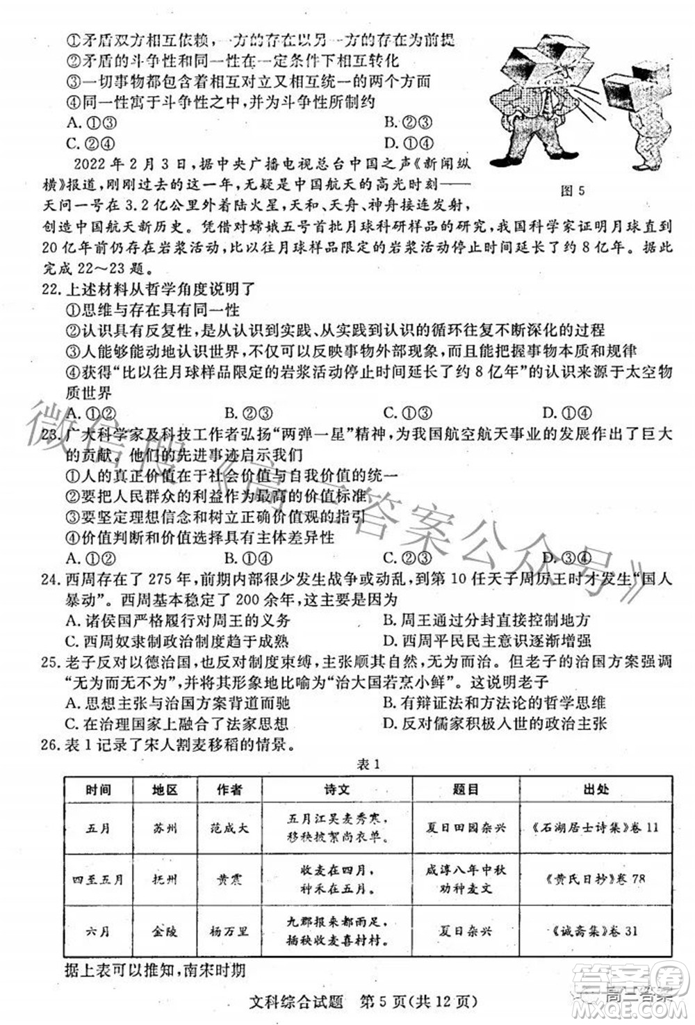 2022年江西省高三教學(xué)質(zhì)量監(jiān)測卷文科綜合試題及答案