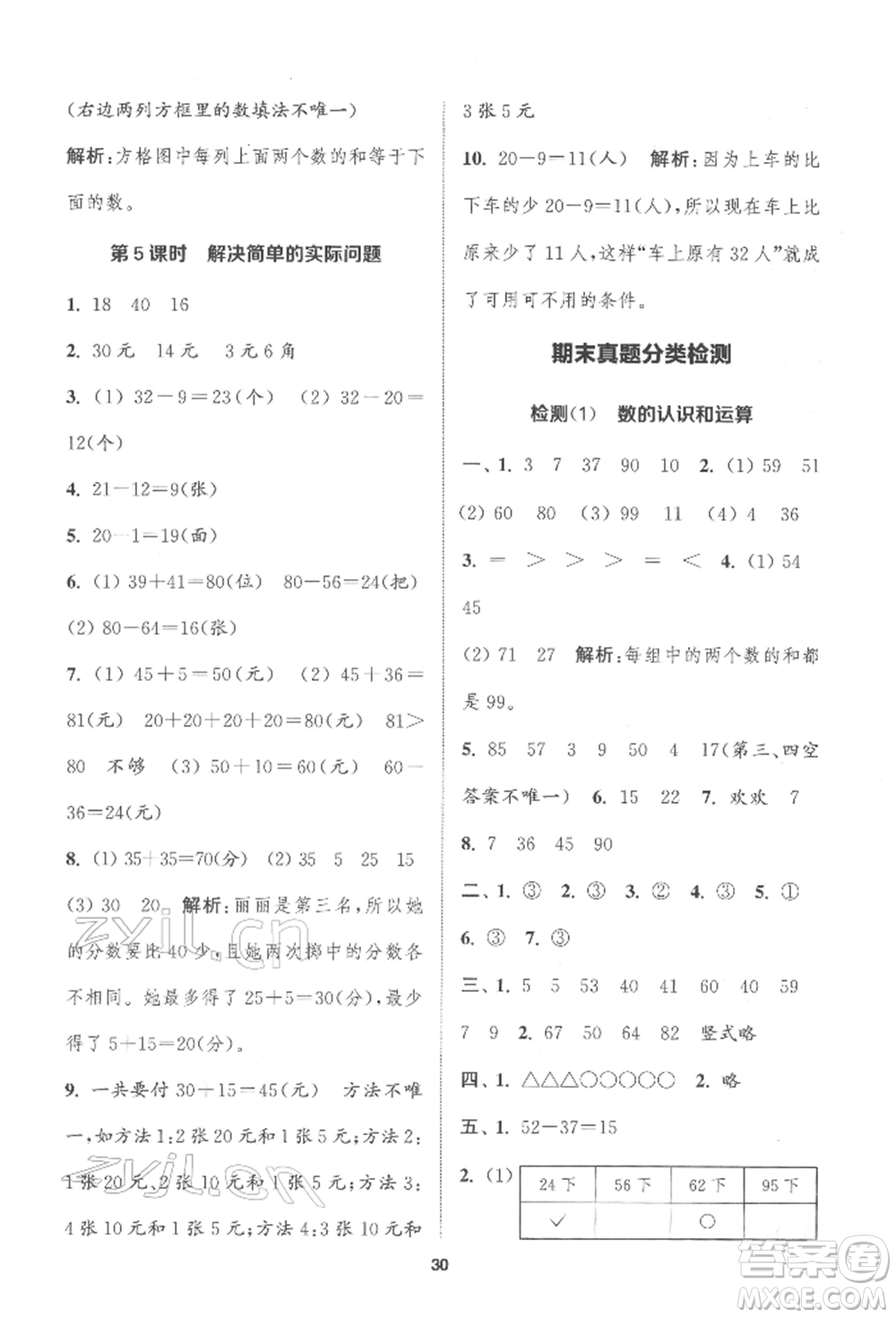 蘇州大學(xué)出版社2022金鑰匙1+1課時作業(yè)一年級下冊數(shù)學(xué)江蘇版參考答案