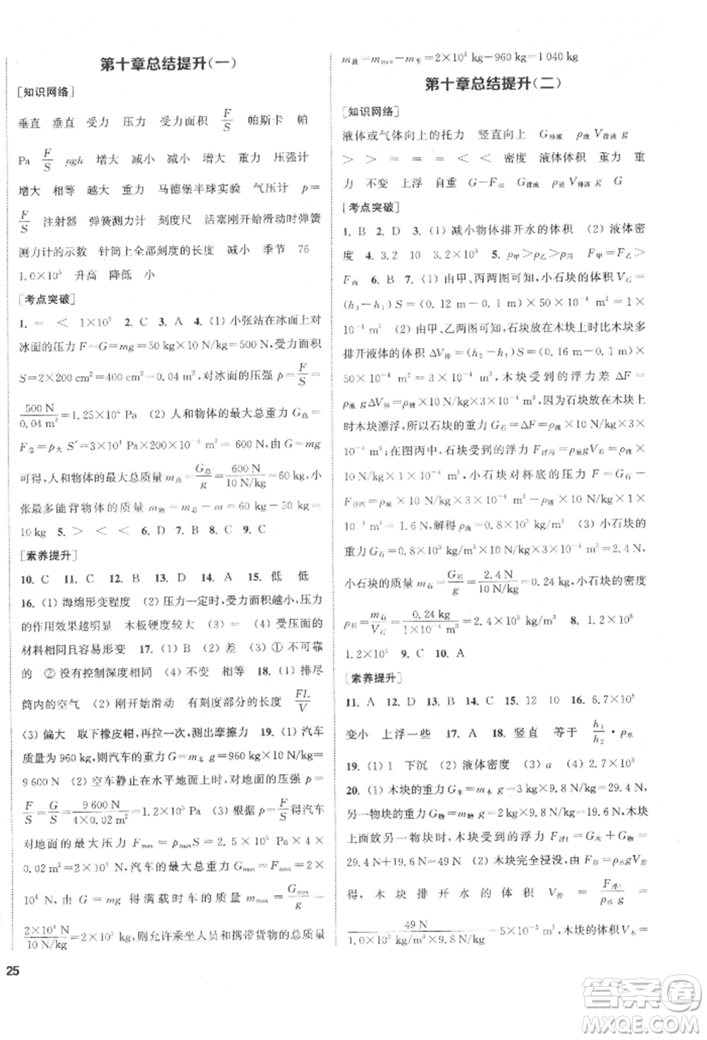 蘇州大學(xué)出版社2022金鑰匙1+1課時(shí)作業(yè)目標(biāo)檢測八年級下冊物理江蘇版鹽城專版參考答案