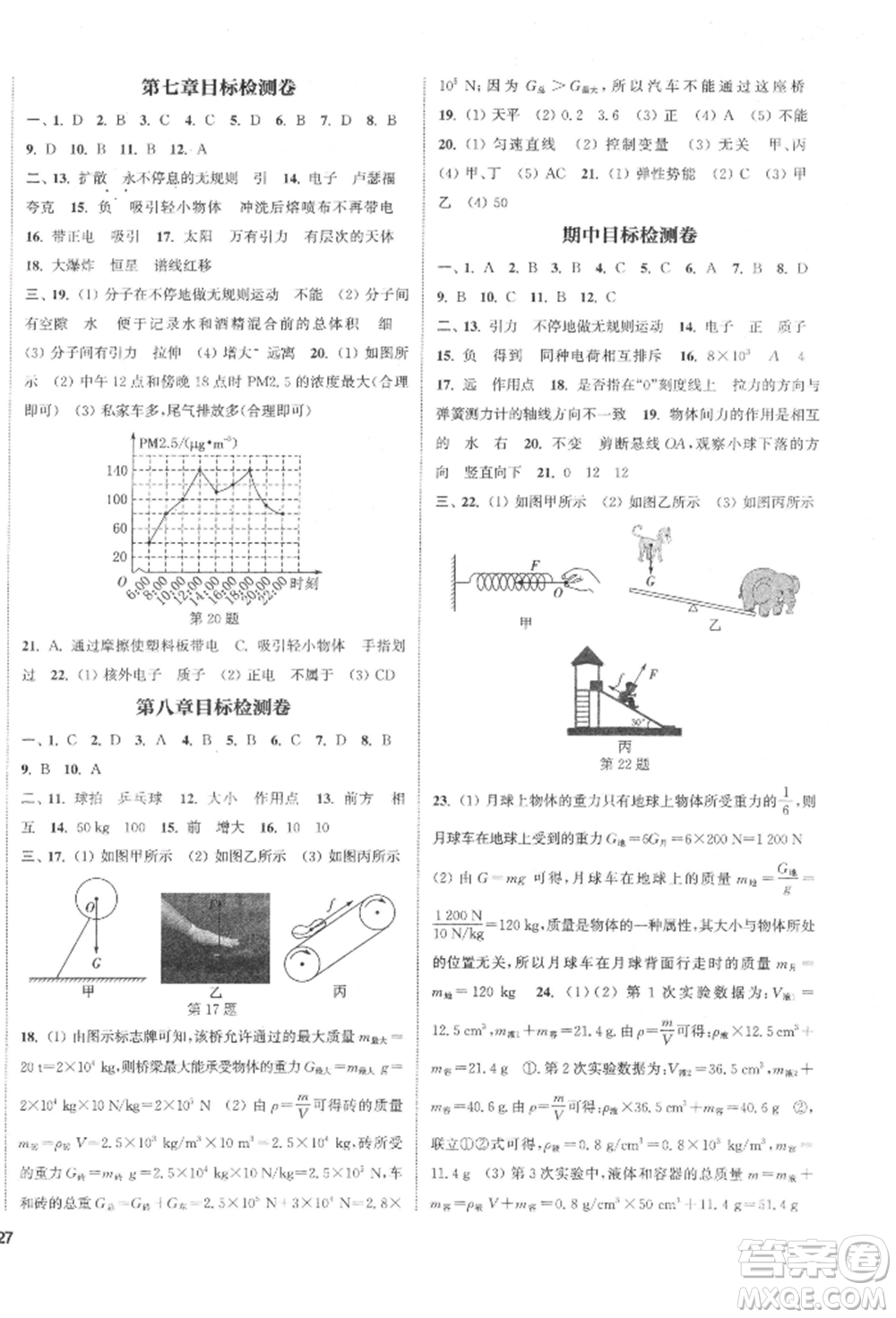 蘇州大學(xué)出版社2022金鑰匙1+1課時(shí)作業(yè)目標(biāo)檢測八年級下冊物理江蘇版鹽城專版參考答案