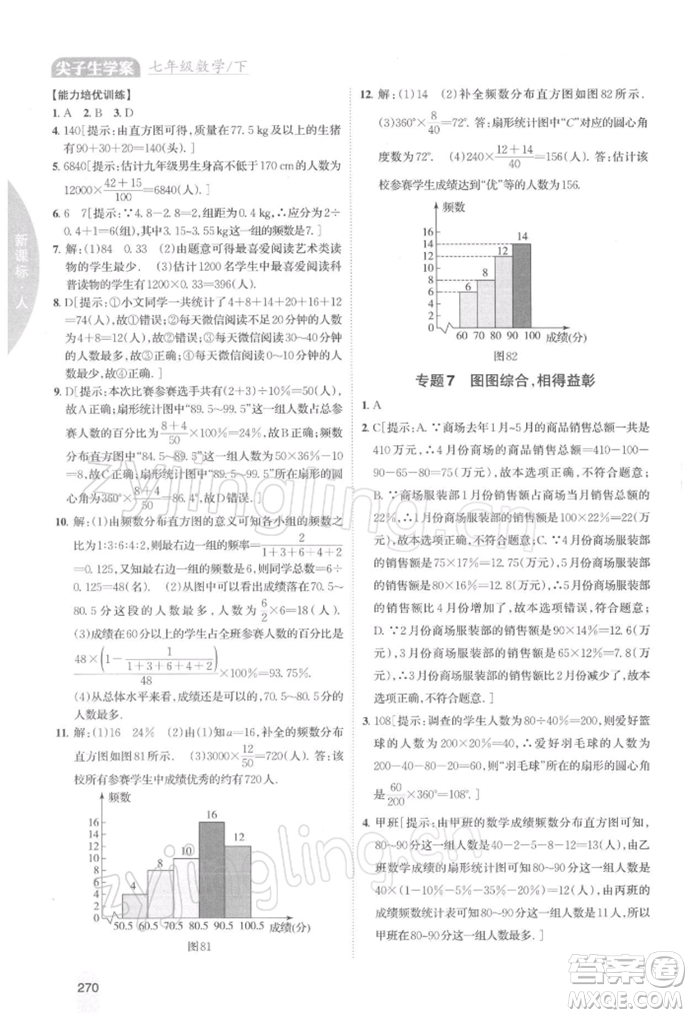 吉林人民出版社2022尖子生學案七年級下冊數(shù)學人教版參考答案