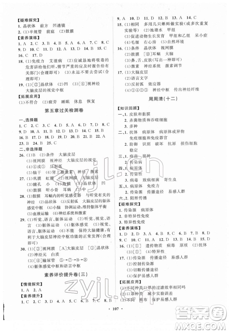 山東教育出版社2022初中同步練習(xí)冊分層卷生物學(xué)七年級下冊濟(jì)南版答案