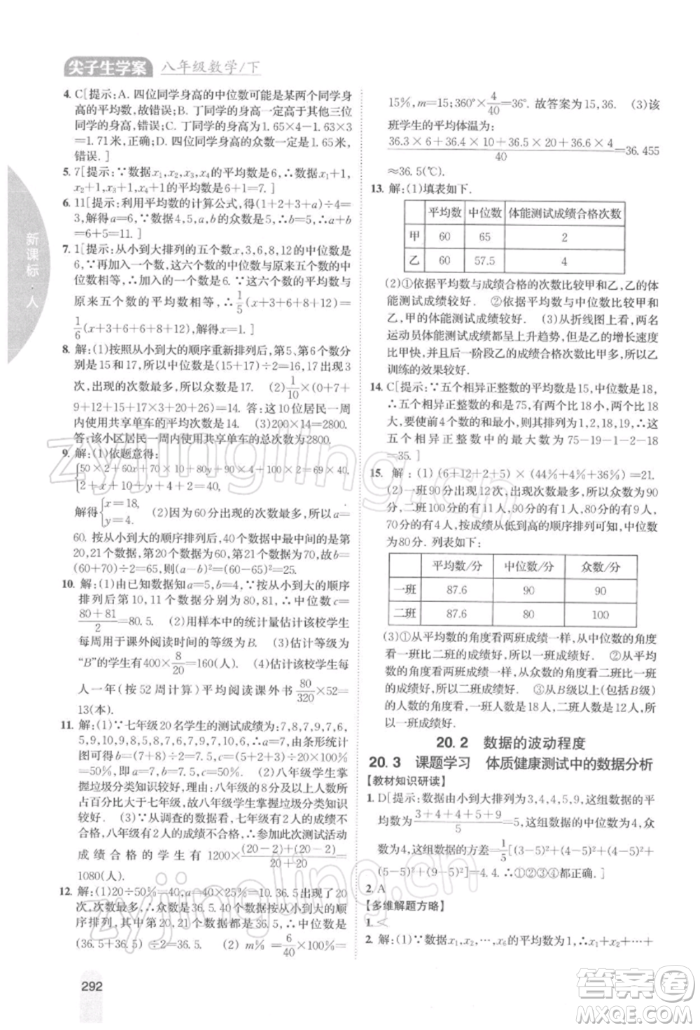 吉林人民出版社2022尖子生學(xué)案八年級下冊數(shù)學(xué)人教版參考答案