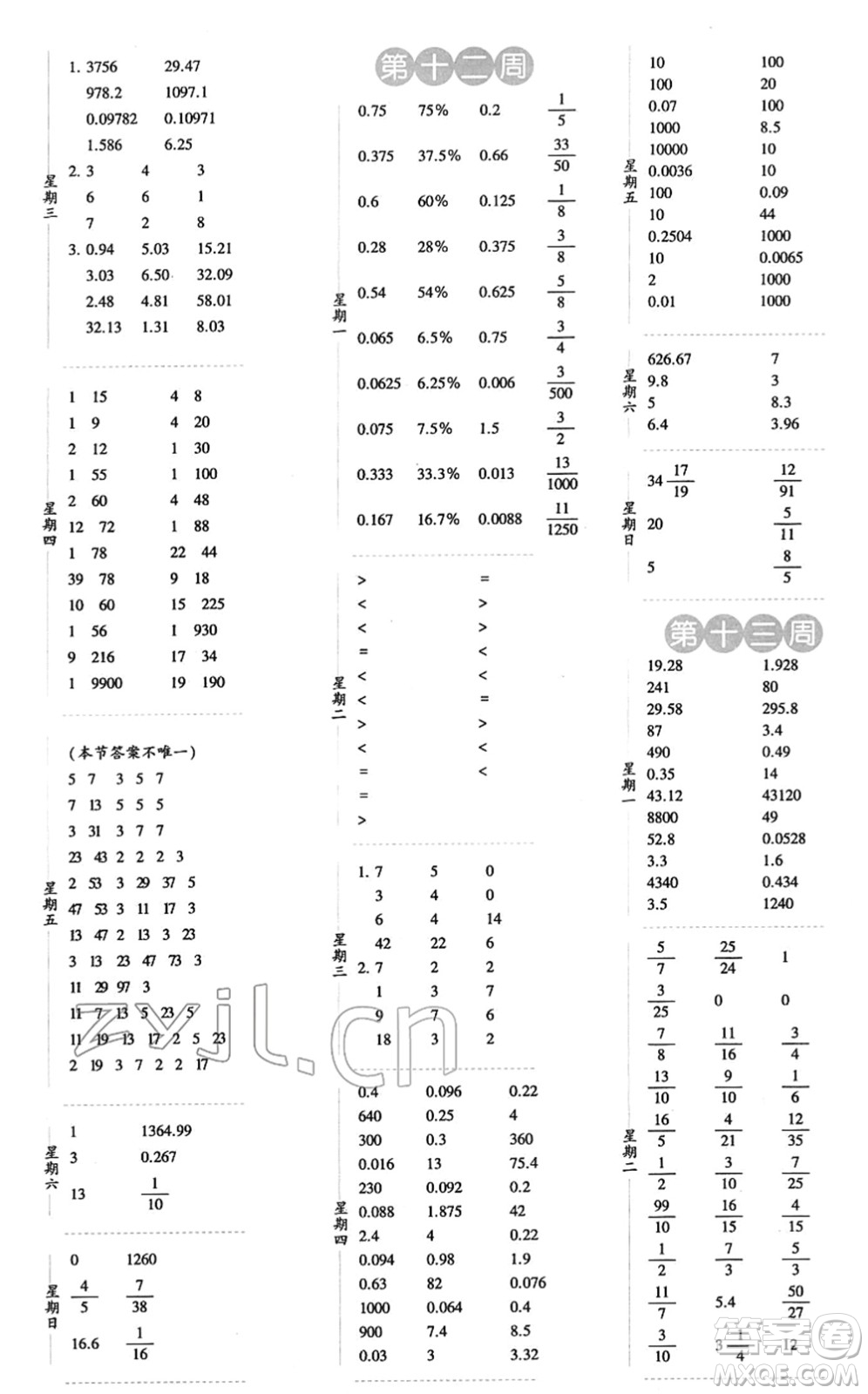 寧夏人民教育出版社2022經(jīng)綸學(xué)典口算達(dá)人六年級數(shù)學(xué)下冊RJ人教版答案