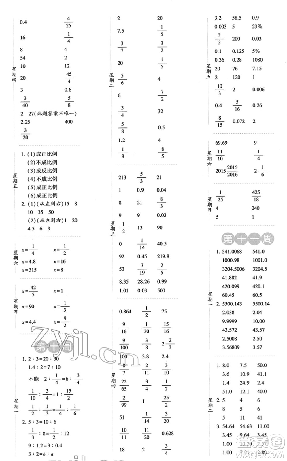 寧夏人民教育出版社2022經(jīng)綸學(xué)典口算達(dá)人六年級數(shù)學(xué)下冊RJ人教版答案