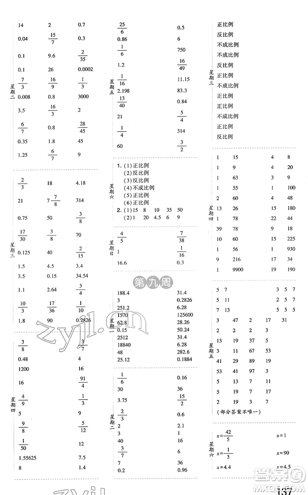 寧夏人民教育出版社2022經(jīng)綸學(xué)典口算達(dá)人六年級(jí)數(shù)學(xué)下冊(cè)BS北師版答案