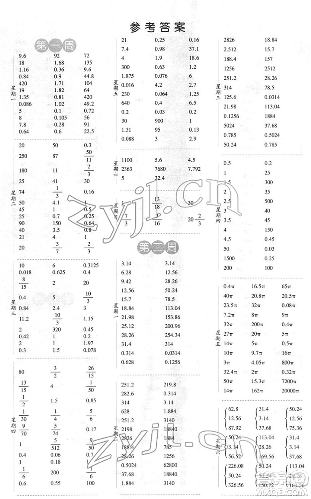 寧夏人民教育出版社2022經(jīng)綸學典口算達人六年級數(shù)學下冊江蘇國標版答案