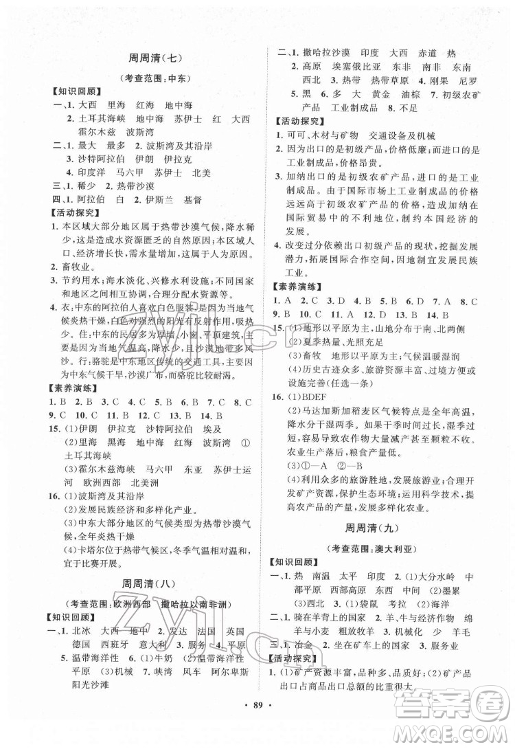 山東教育出版社2022初中同步練習(xí)冊分層卷地理七年級下冊人教版答案