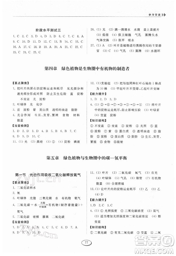 山東科學(xué)技術(shù)出版社2022初中同步練習(xí)冊(cè)生物學(xué)六年級(jí)下冊(cè)五四制魯科版答案