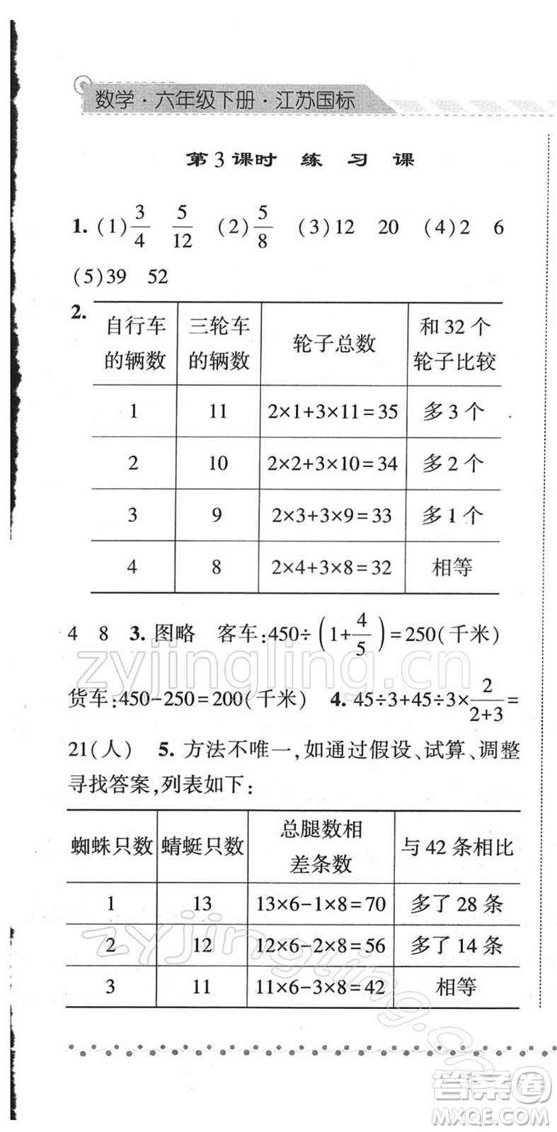 寧夏人民教育出版社2022經綸學典課時作業(yè)六年級數學下冊江蘇國標版答案