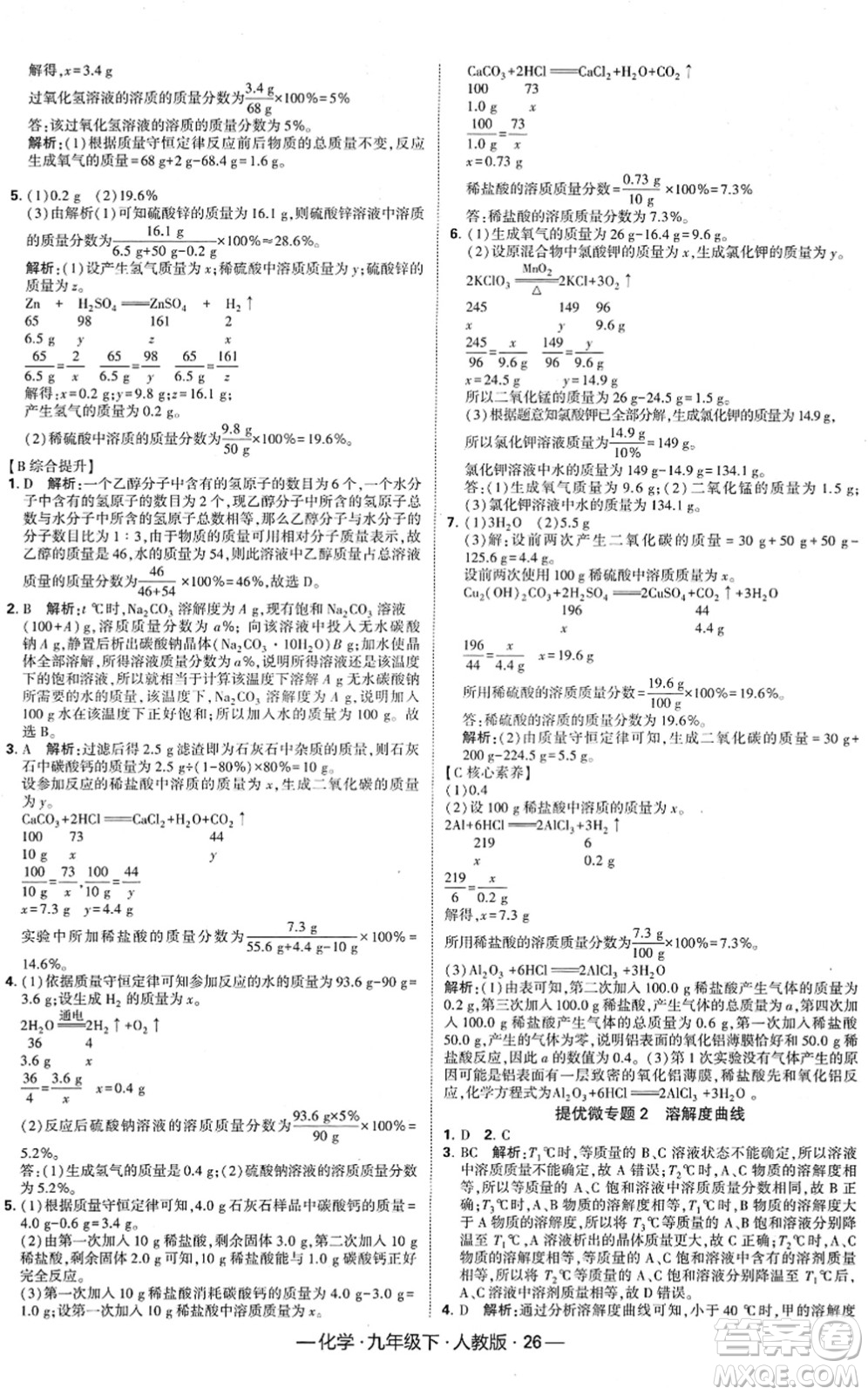 寧夏人民教育出版社2022學(xué)霸課時作業(yè)九年級化學(xué)下冊RJ人教版答案