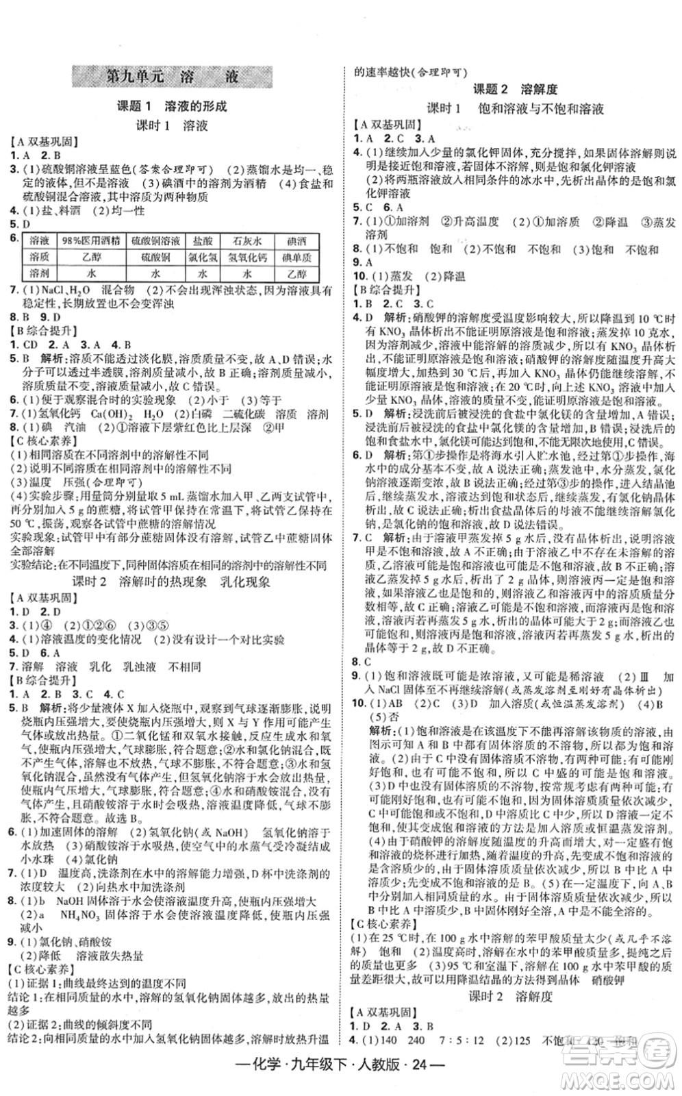 寧夏人民教育出版社2022學(xué)霸課時作業(yè)九年級化學(xué)下冊RJ人教版答案