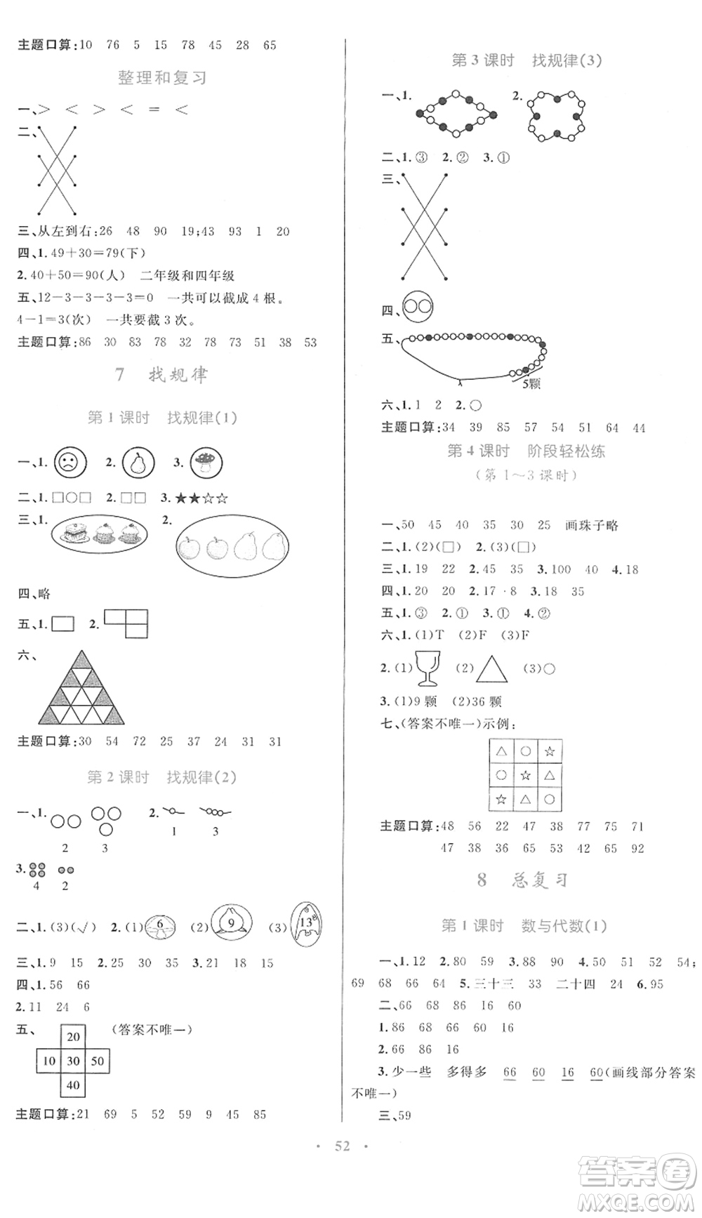 內(nèi)蒙古教育出版社2022小學(xué)同步學(xué)習(xí)目標(biāo)與檢測(cè)一年級(jí)數(shù)學(xué)下冊(cè)人教版答案