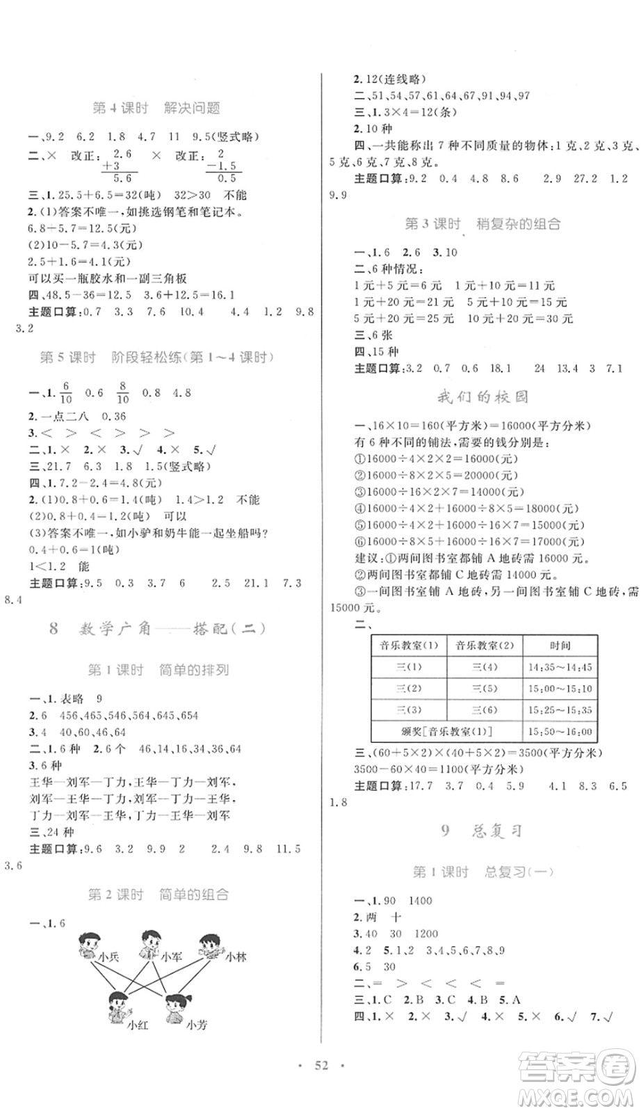 內(nèi)蒙古教育出版社2022小學(xué)同步學(xué)習(xí)目標(biāo)與檢測三年級數(shù)學(xué)下冊人教版答案