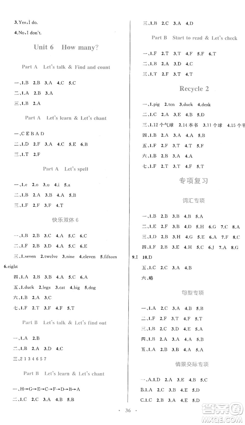 內(nèi)蒙古教育出版社2022小學(xué)同步學(xué)習(xí)目標(biāo)與檢測(cè)三年級(jí)英語(yǔ)下冊(cè)人教版答案