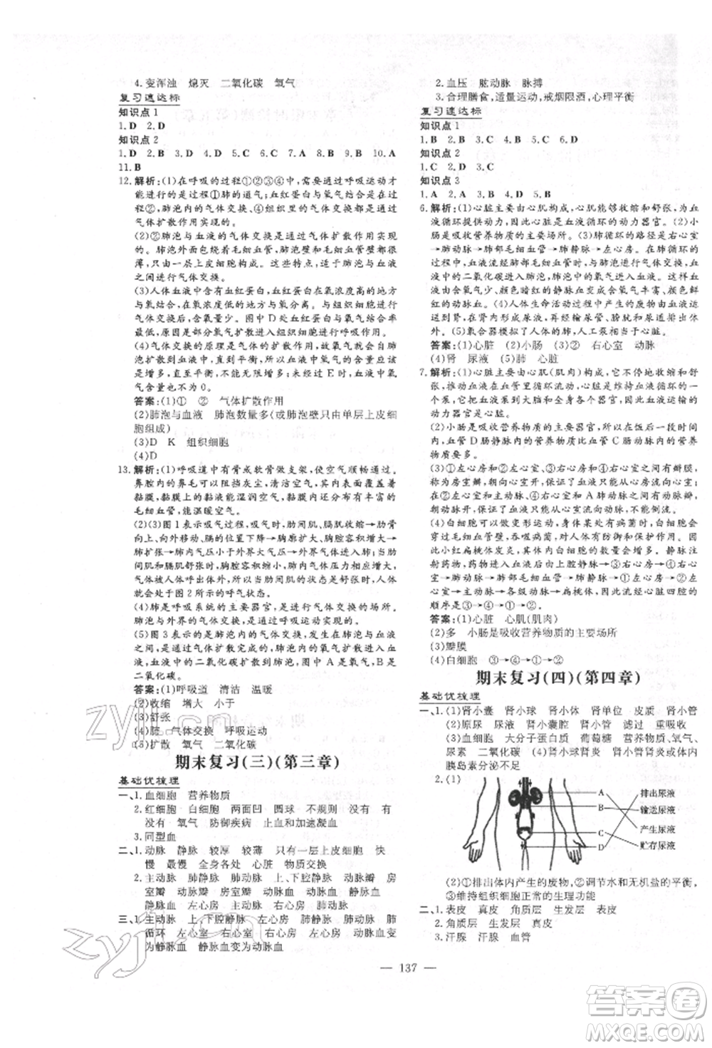 吉林教育出版社2022練案課時作業(yè)本七年級下冊生物學(xué)濟(jì)南版參考答案