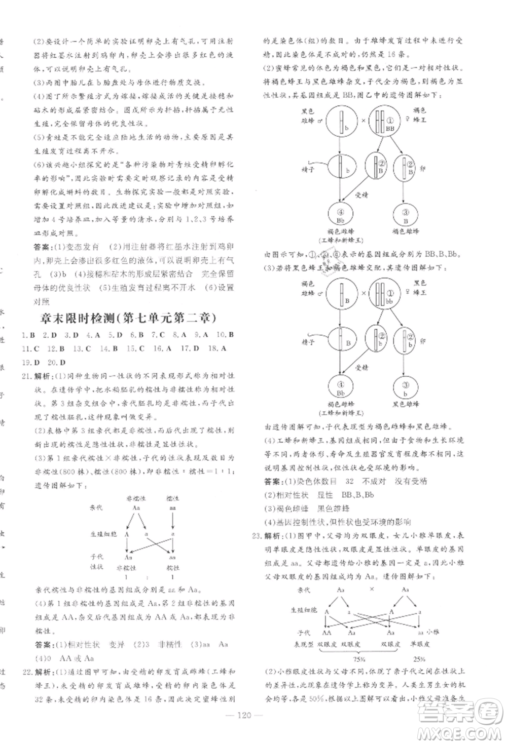 吉林教育出版社2022練案課時作業(yè)本八年級下冊生物學人教版參考答案