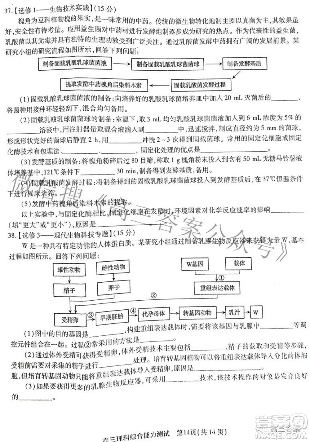 安徽省鼎尖聯(lián)盟2022屆4月聯(lián)考高三理科綜合試題及答案