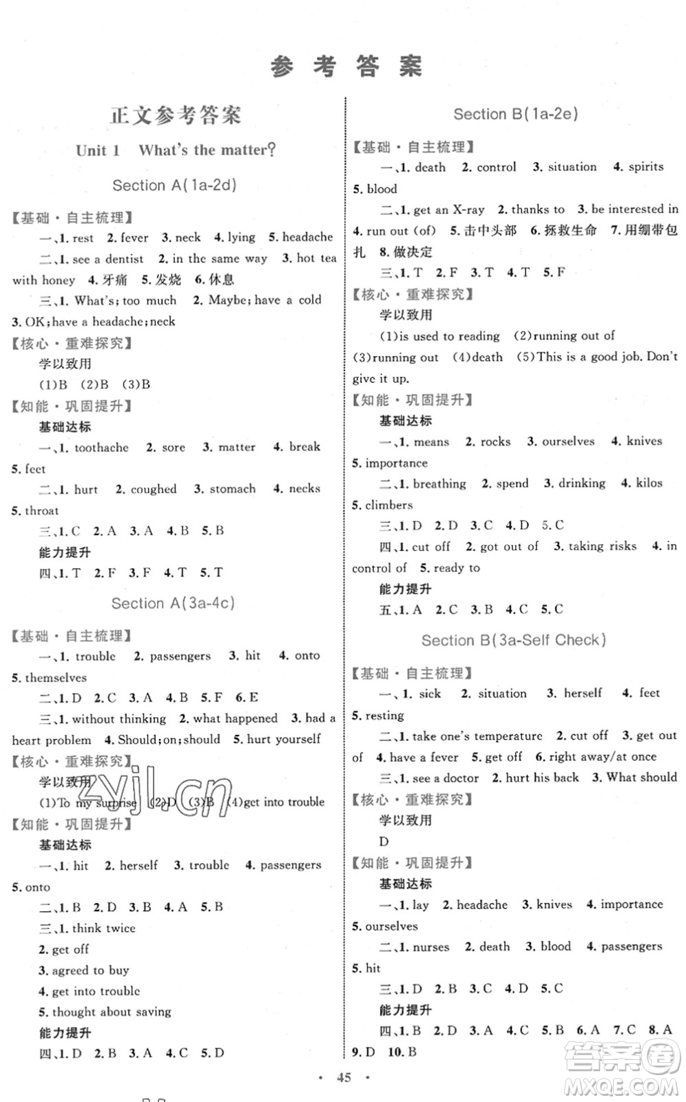 內(nèi)蒙古教育出版社2022初中同步學(xué)習(xí)目標(biāo)與檢測八年級英語下冊人教版答案