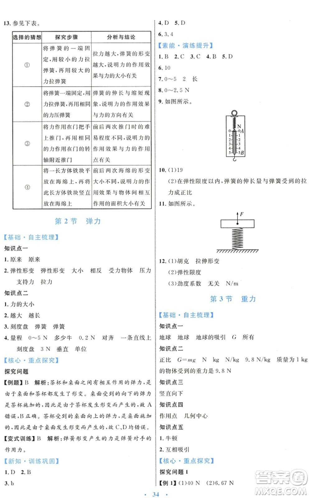 內蒙古教育出版社2022初中同步學習目標與檢測八年級物理下冊人教版答案