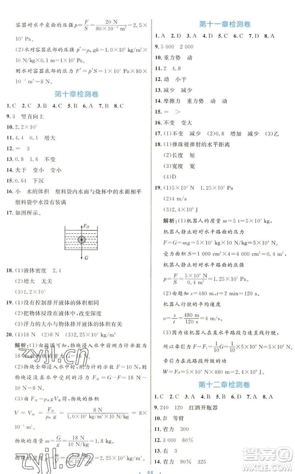 內蒙古教育出版社2022初中同步學習目標與檢測八年級物理下冊人教版答案