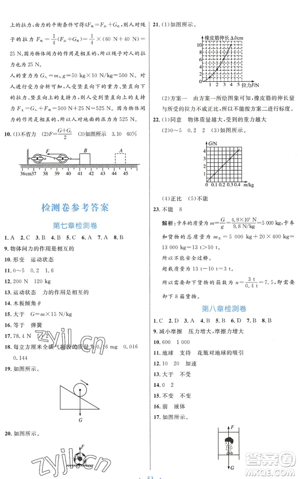 內蒙古教育出版社2022初中同步學習目標與檢測八年級物理下冊人教版答案